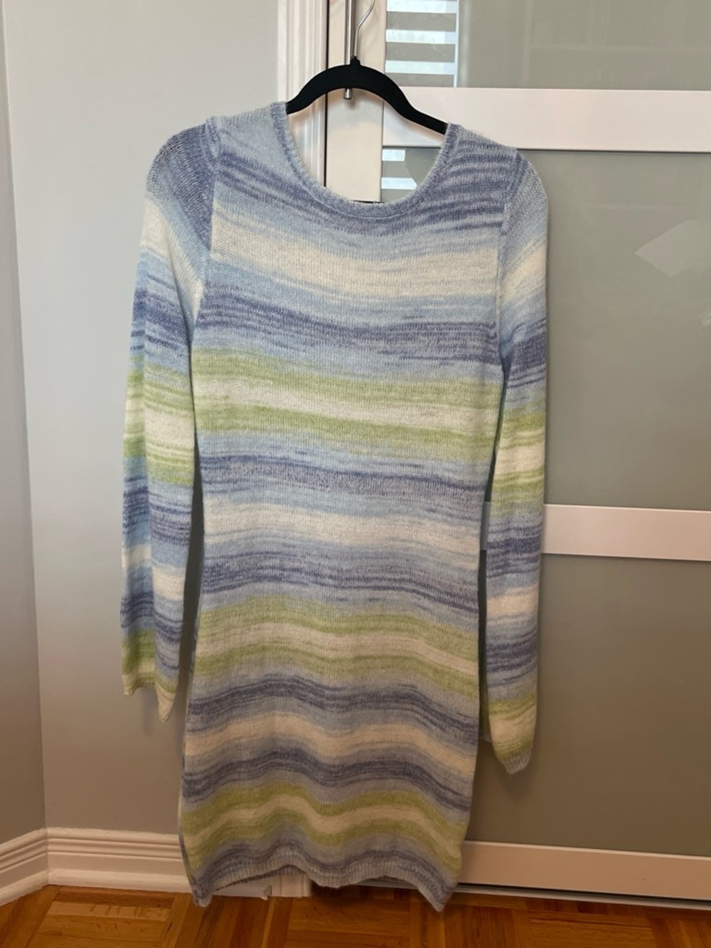 SHEIN Striped Long-Sleeve Knit Dress in Blue, Green & White